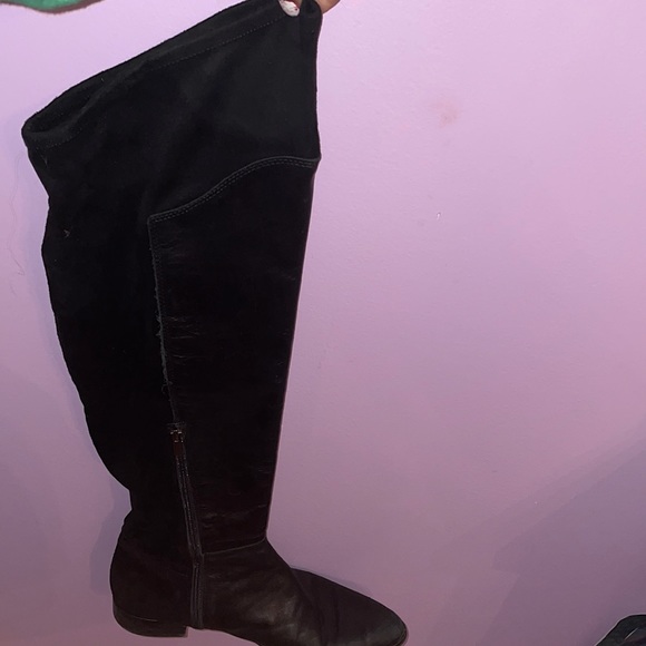 Black over the knee high half leather flat boots - Picture 5 of 5